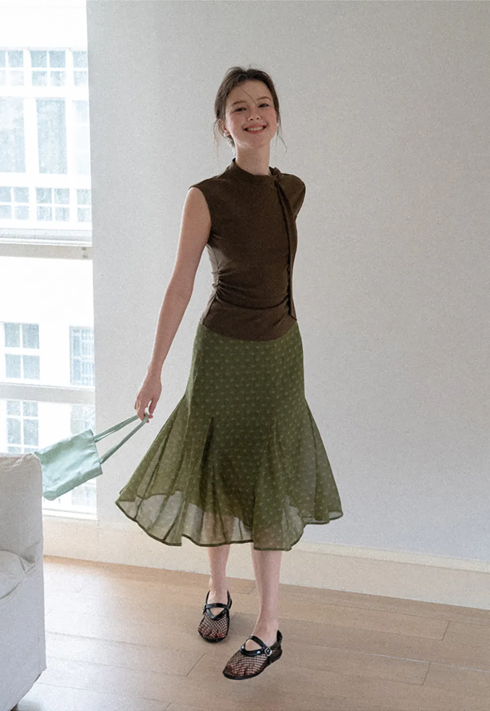 Printed Flared Midi Skirt