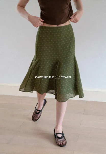 Printed Flared Midi Skirt