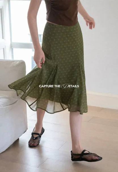 Printed Flared Midi Skirt