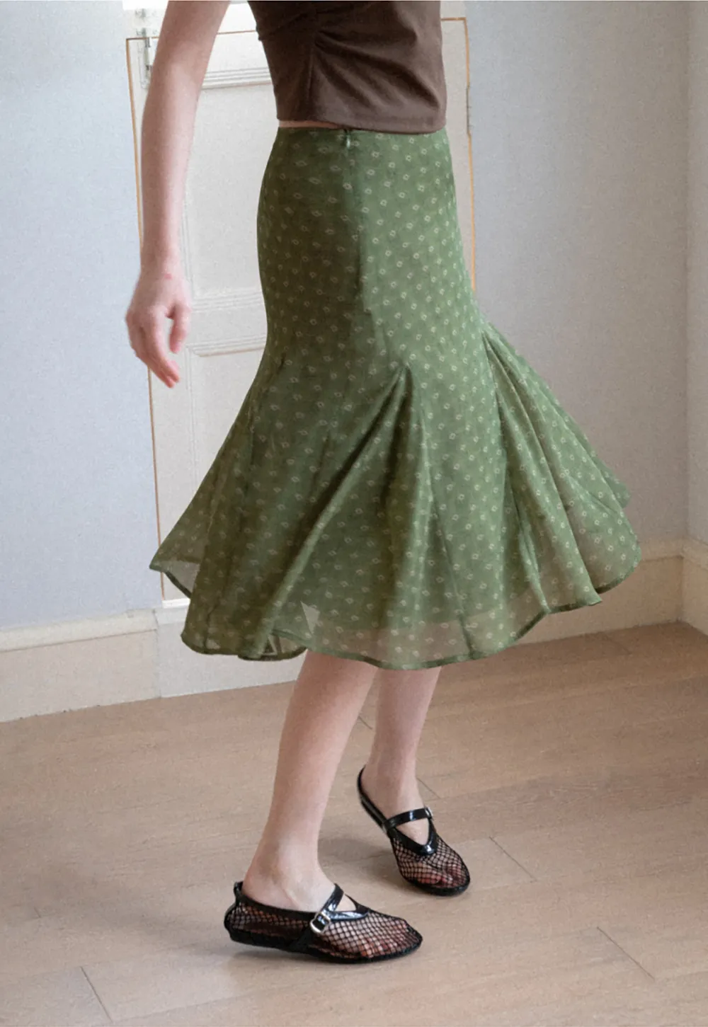 Printed Flared Midi Skirt