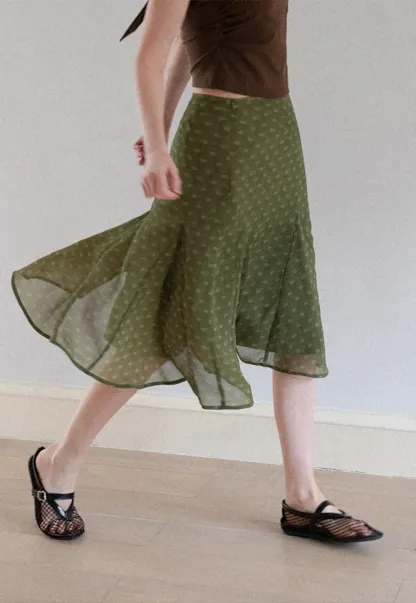 Printed Flared Midi Skirt