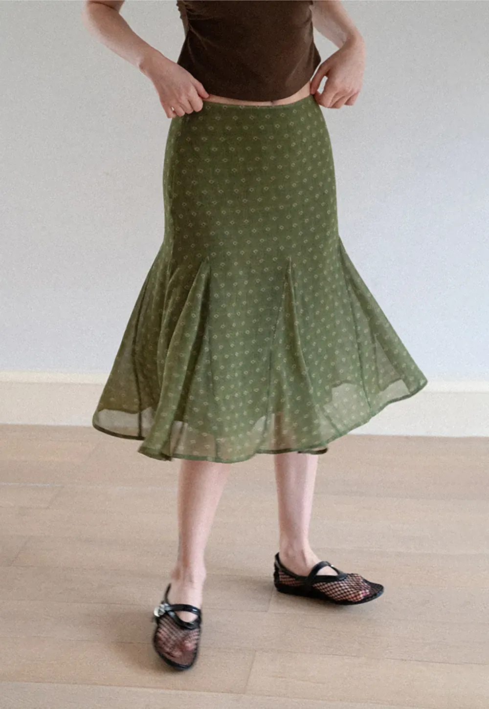 Printed Flared Midi Skirt