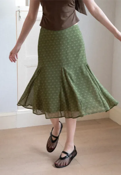 Printed Flared Midi Skirt
