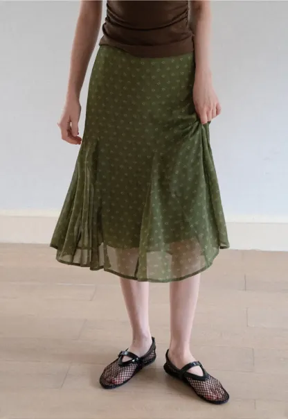 Printed Flared Midi Skirt