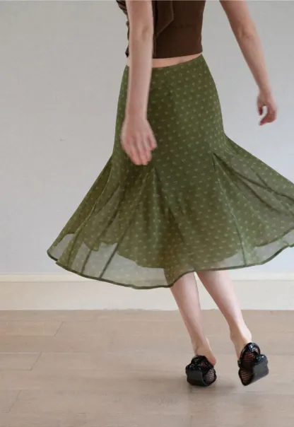 Printed Flared Midi Skirt