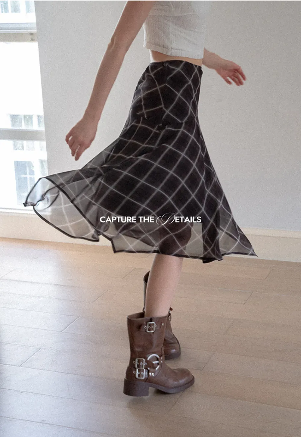 Grid Print Asymmetrical Hem Skirt