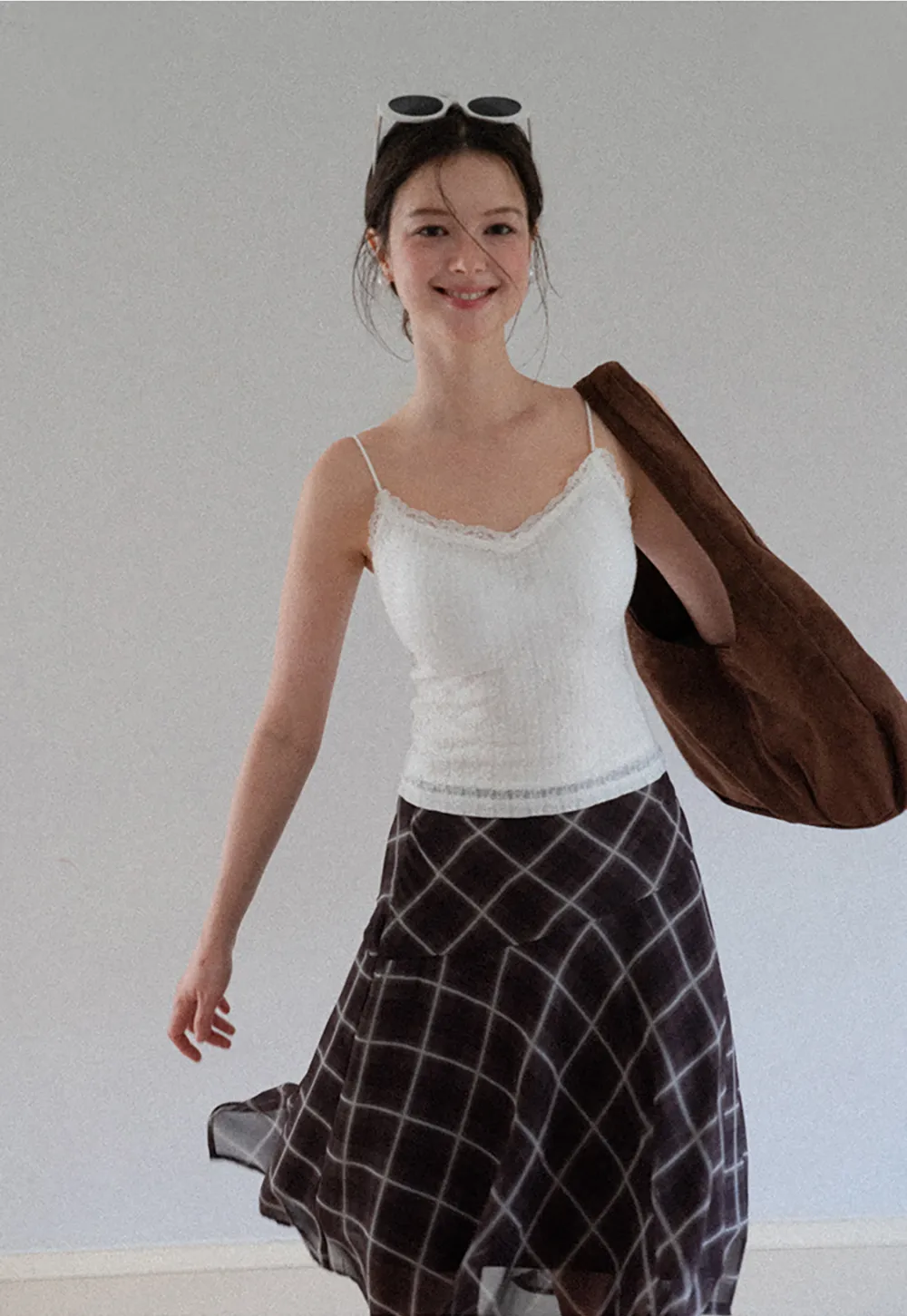 Grid Print Asymmetrical Hem Skirt