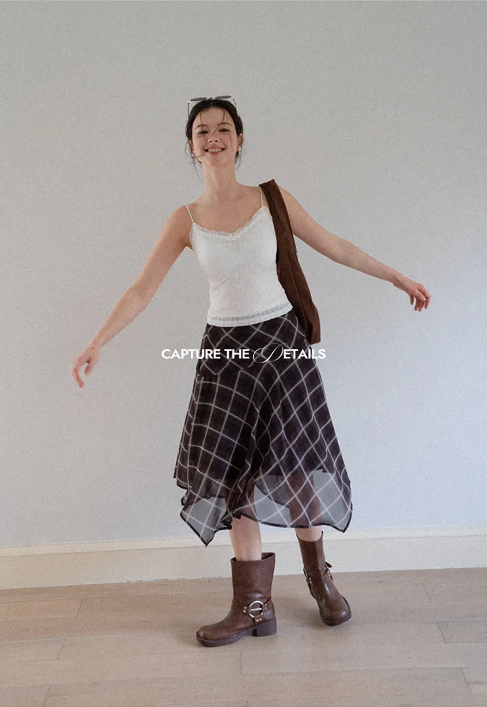 Grid Print Asymmetrical Hem Skirt