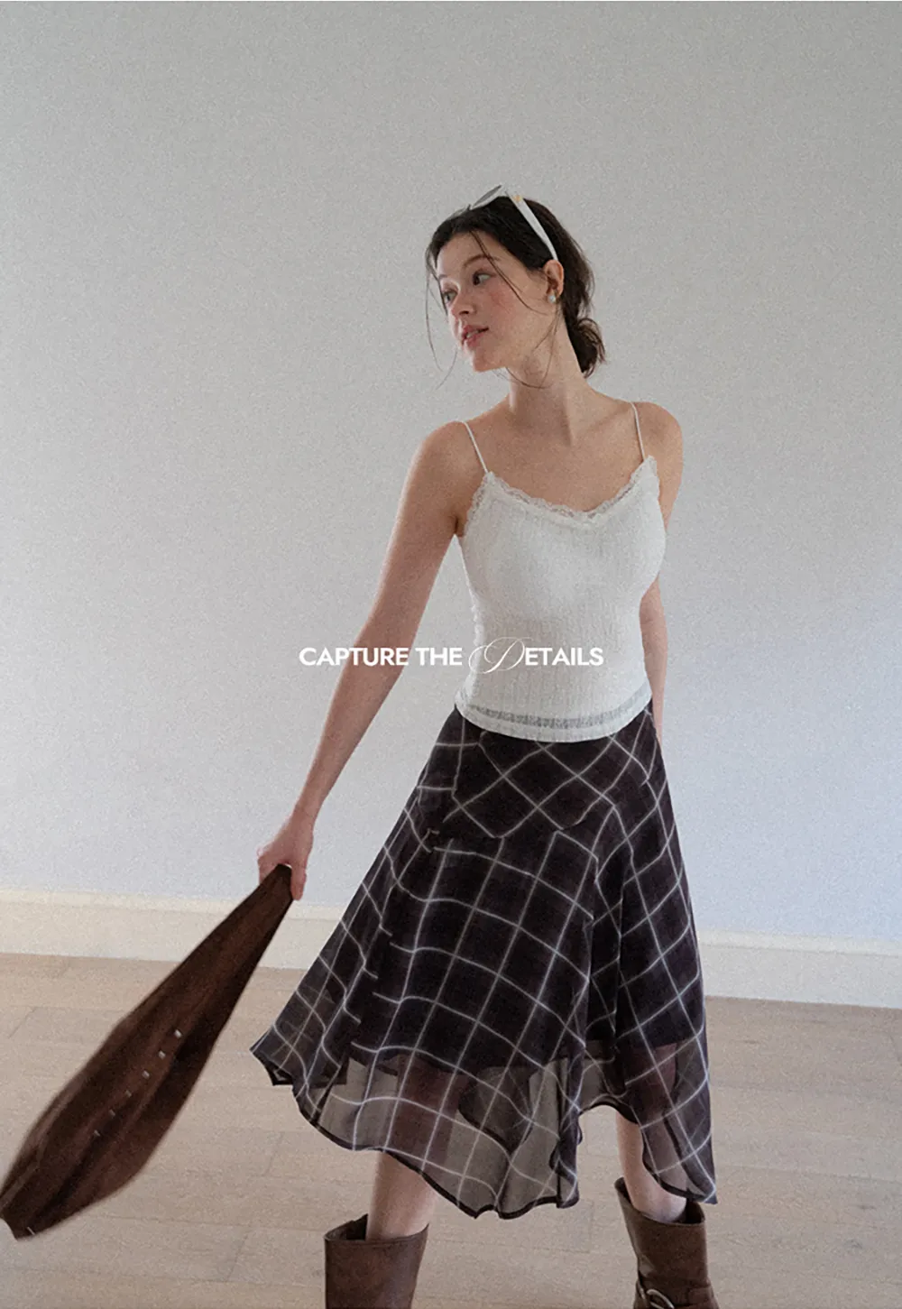 Grid Print Asymmetrical Hem Skirt