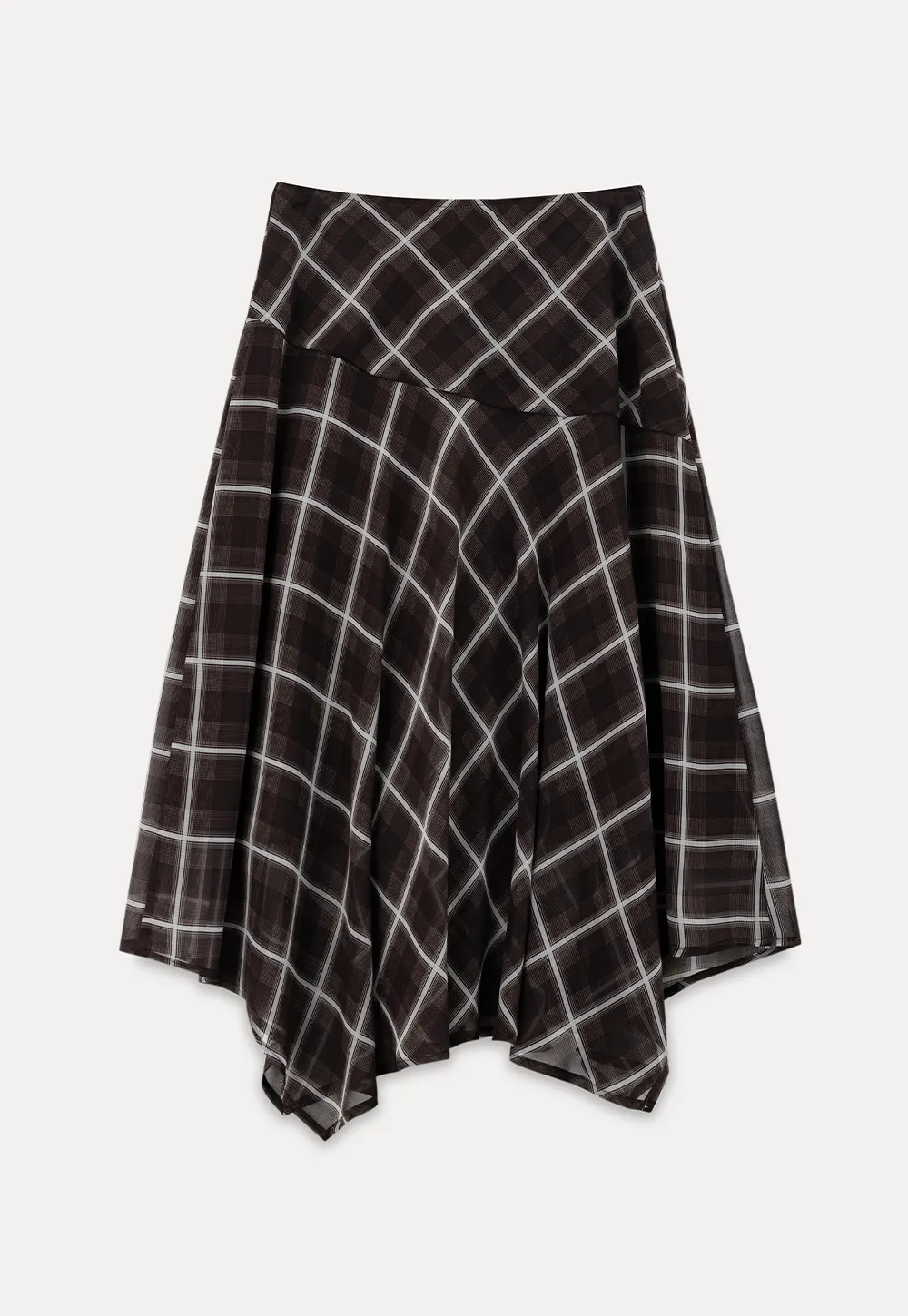 Grid Print Asymmetrical Hem Skirt