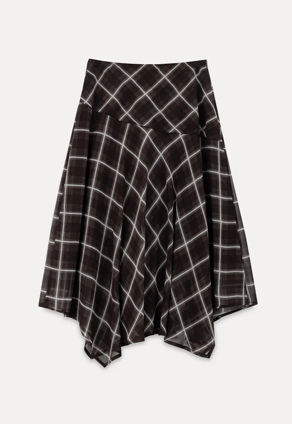 Grid Print Asymmetrical Hem Skirt