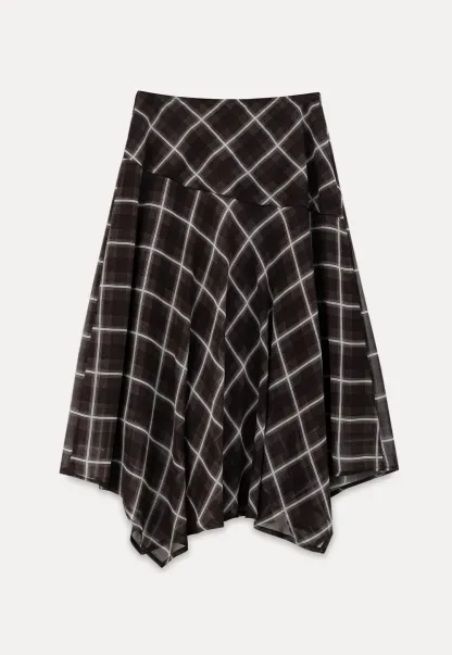 Grid Print Asymmetrical Hem Skirt