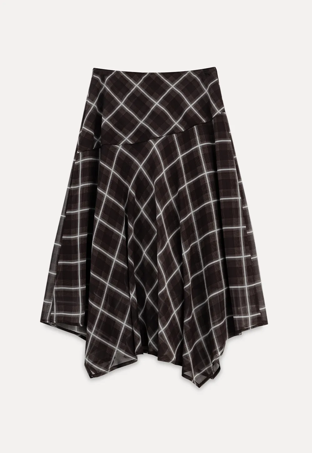 Grid Print Asymmetrical Hem Skirt