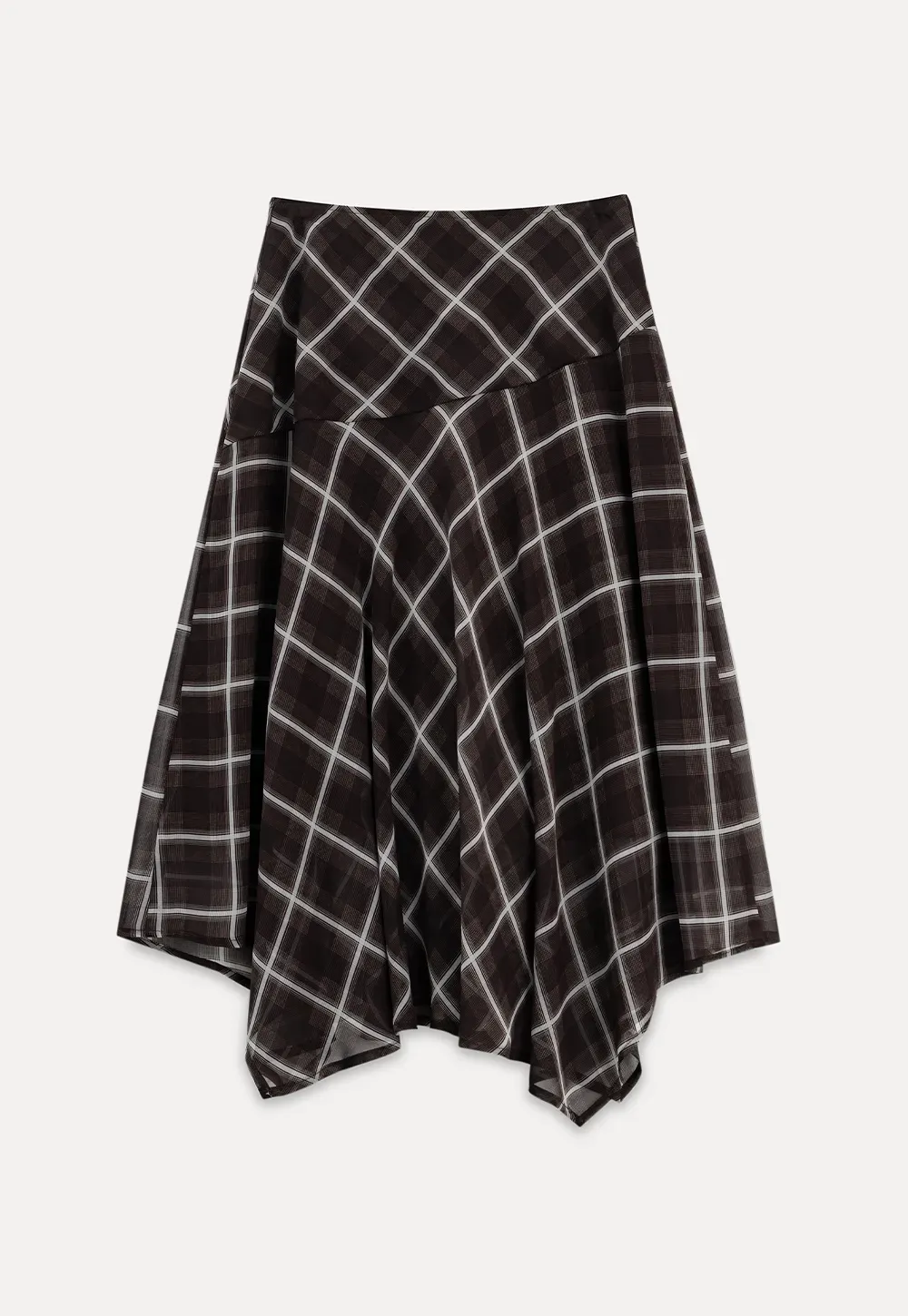 Grid Print Asymmetrical Hem Skirt