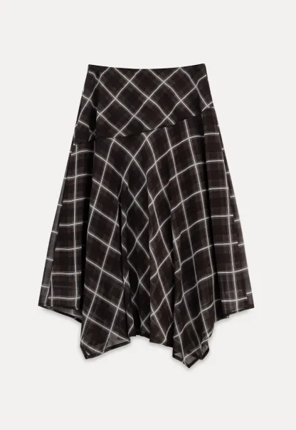 Grid Print Asymmetrical Hem Skirt