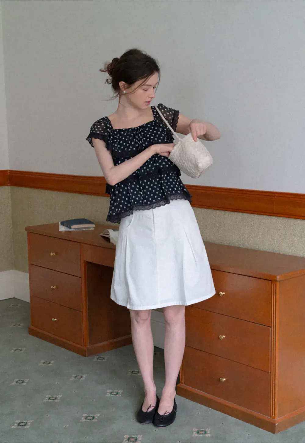 High Waist A Line Skirt with Front Pleats