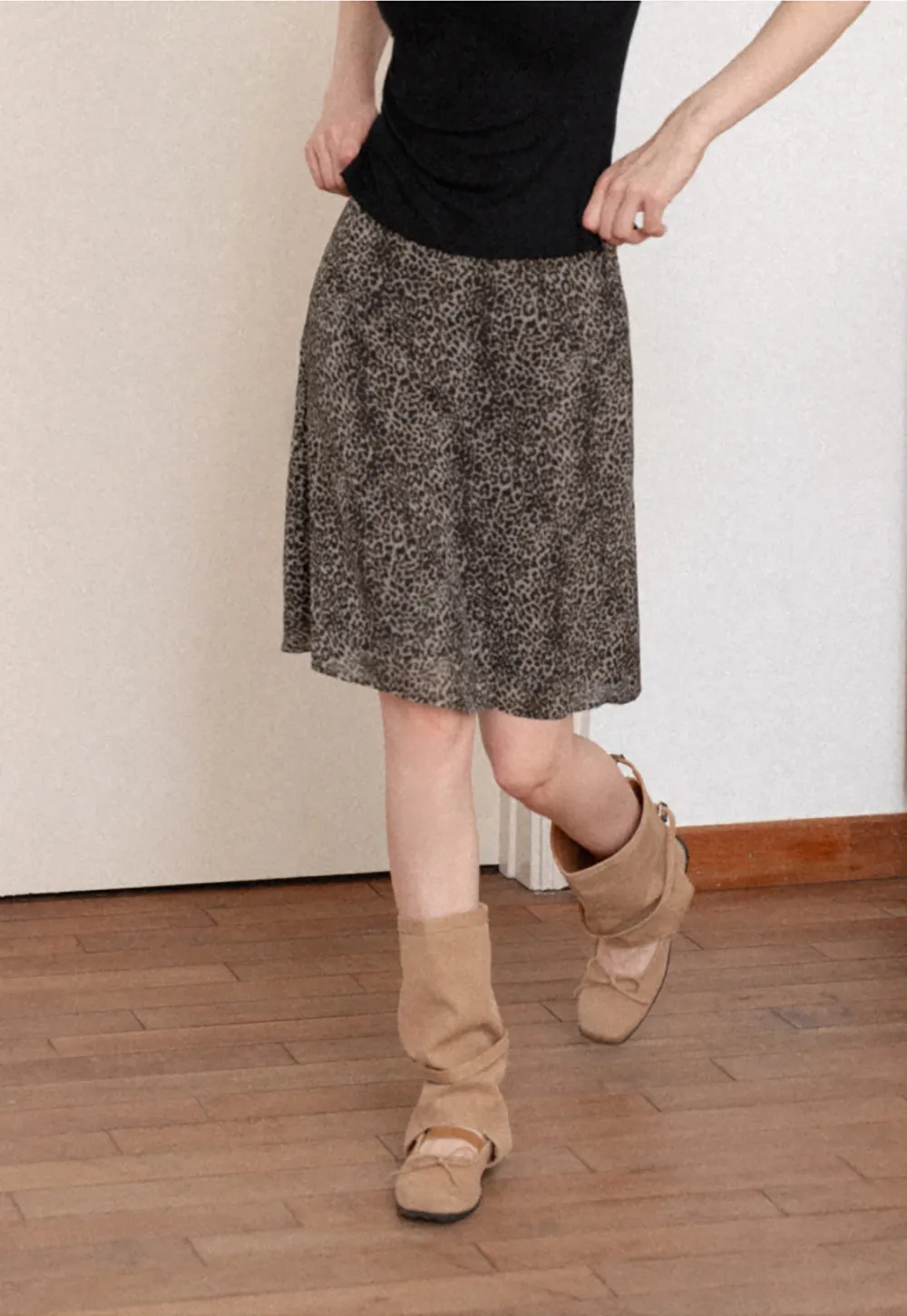 Leopard Print A Line Skirt