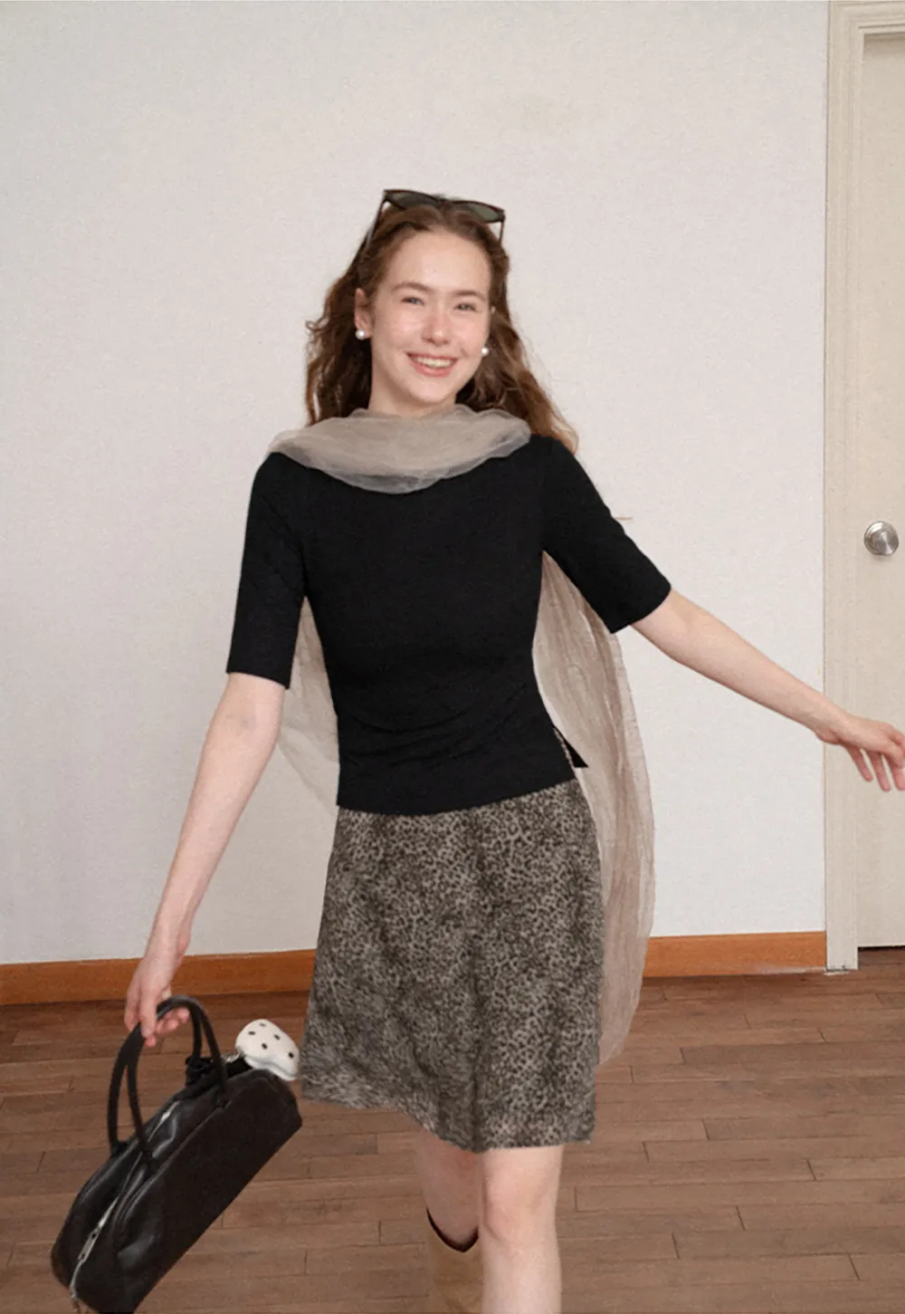 Leopard Print A Line Skirt