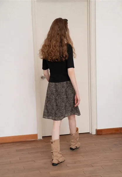Leopard Print A Line Skirt