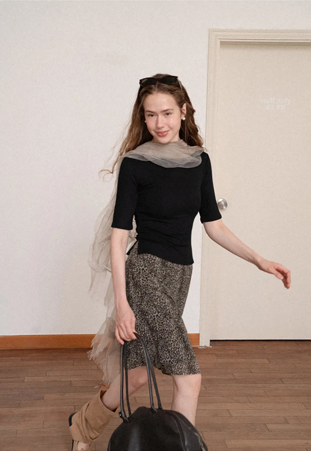 Leopard Print A Line Skirt