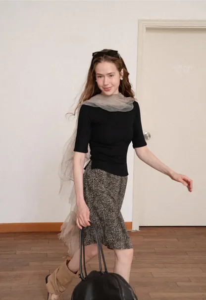 Leopard Print A Line Skirt