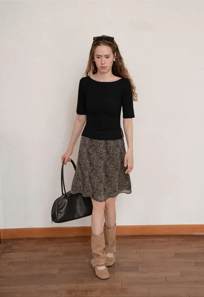 Leopard Print A Line Skirt