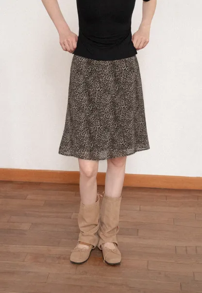 Leopard Print A Line Skirt