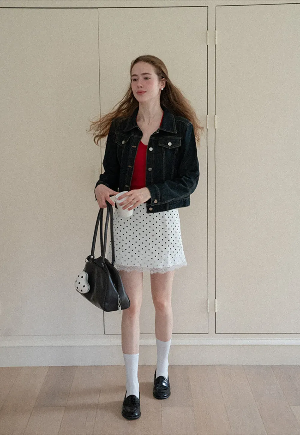 Polka Dot Print Skirt with Lace Trim