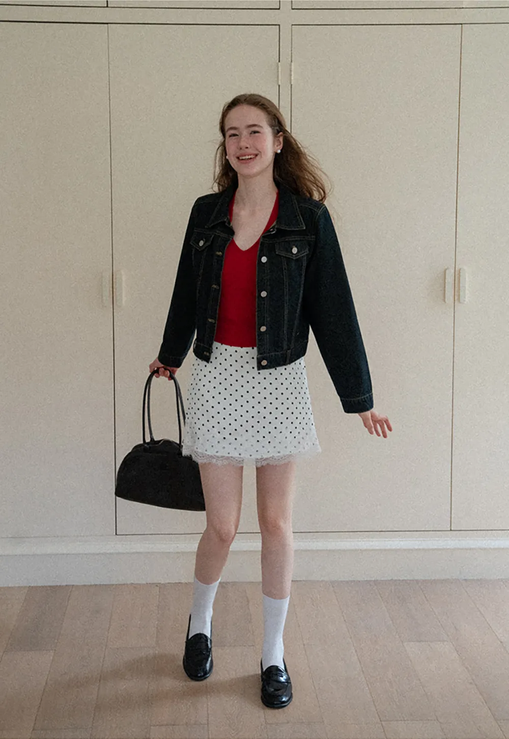 Polka Dot Print Skirt with Lace Trim