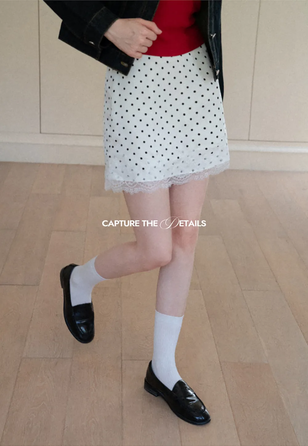 Polka Dot Print Skirt with Lace Trim