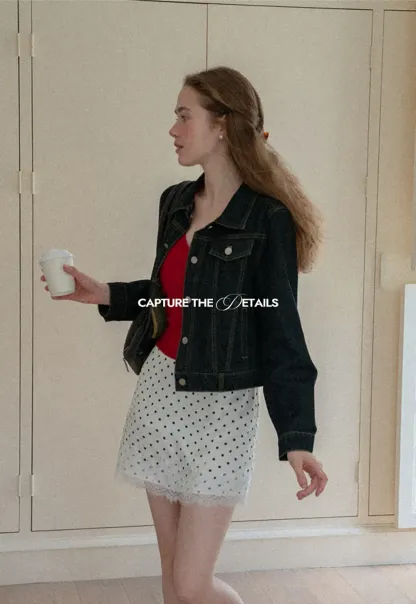 Polka Dot Print Skirt with Lace Trim