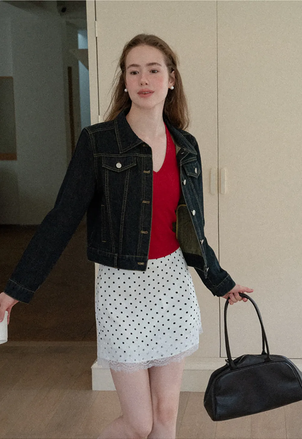 Polka Dot Print Skirt with Lace Trim