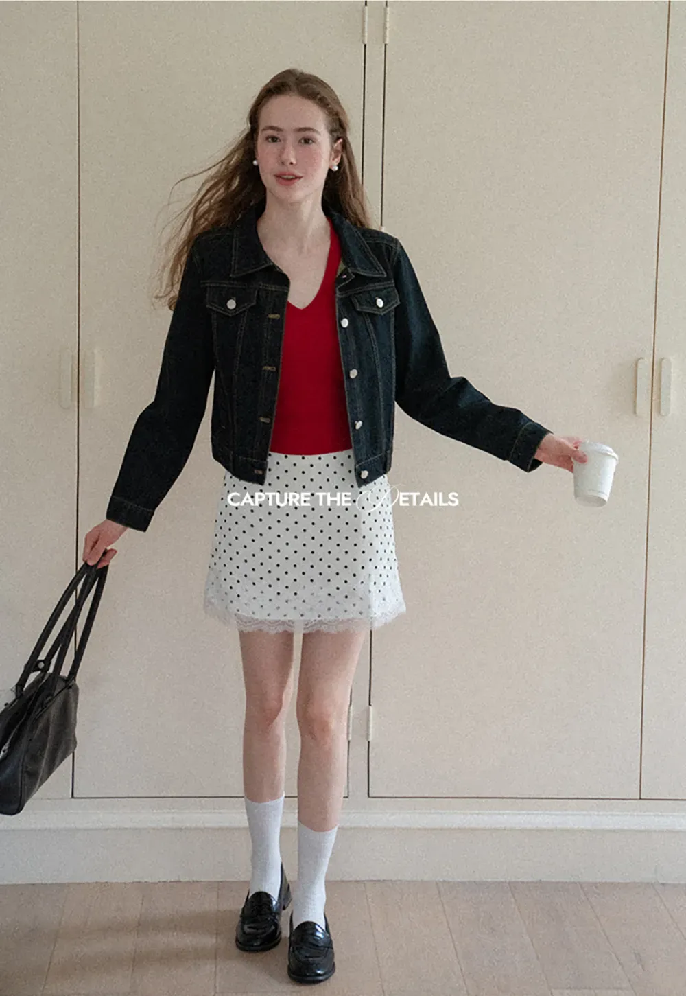 Polka Dot Print Skirt with Lace Trim