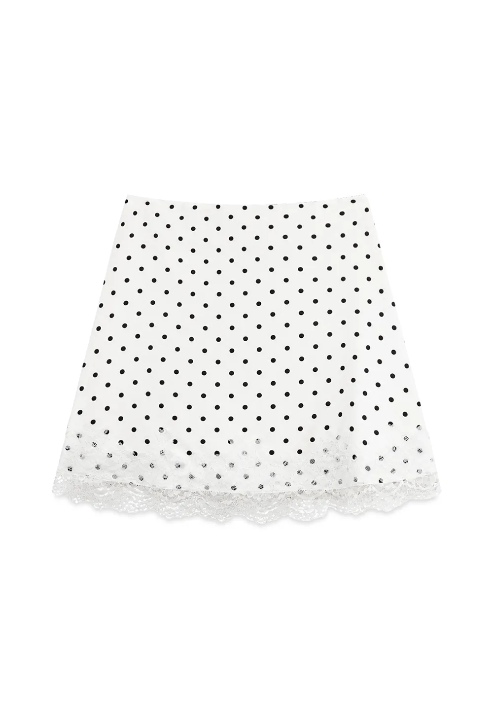 Polka Dot Print Skirt with Lace Trim