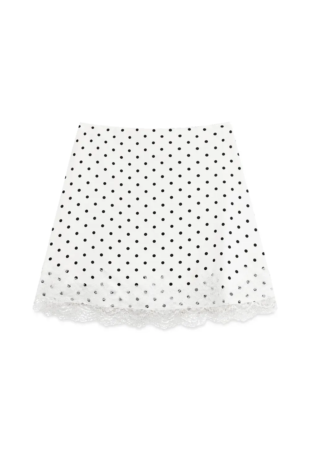 Polka Dot Print Skirt with Lace Trim