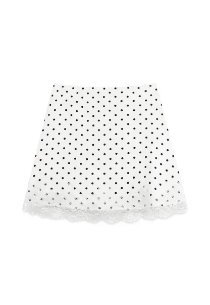 Polka Dot Print Skirt with Lace Trim