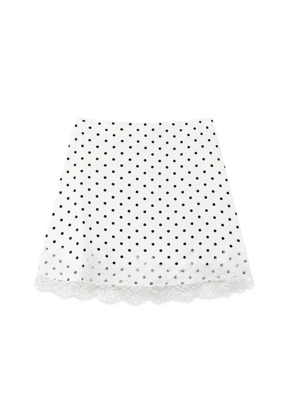 Polka Dot Print Skirt with Lace Trim