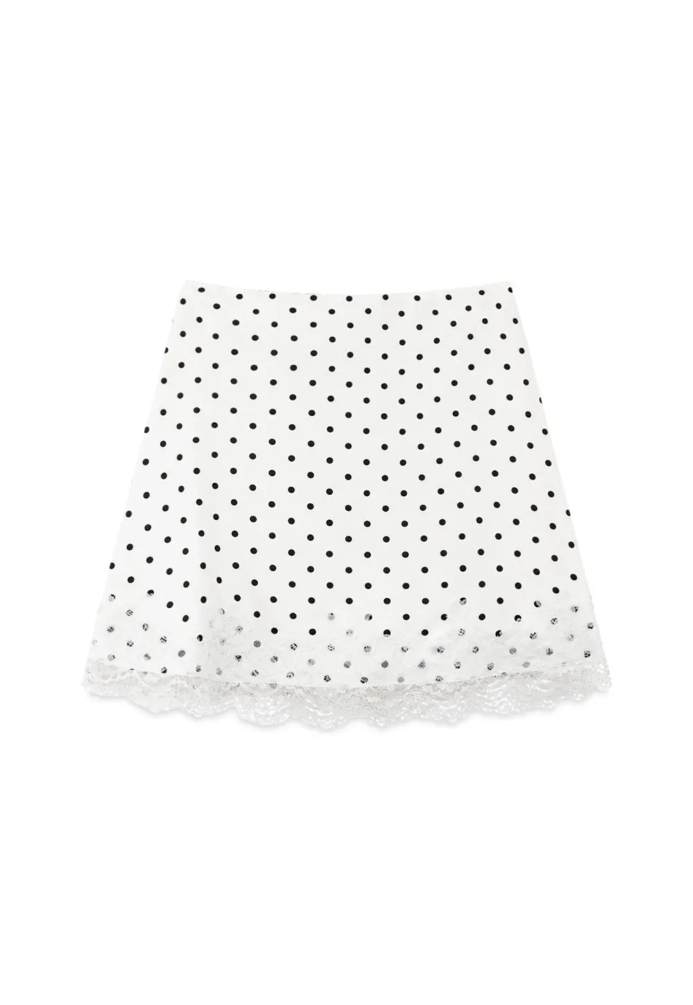 Polka Dot Print Skirt with Lace Trim