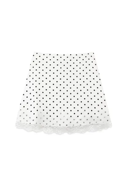 Polka Dot Print Skirt with Lace Trim