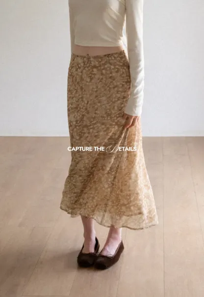 Abstract Print Flowing Midi Skirt