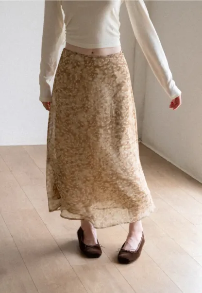 Abstract Print Flowing Midi Skirt