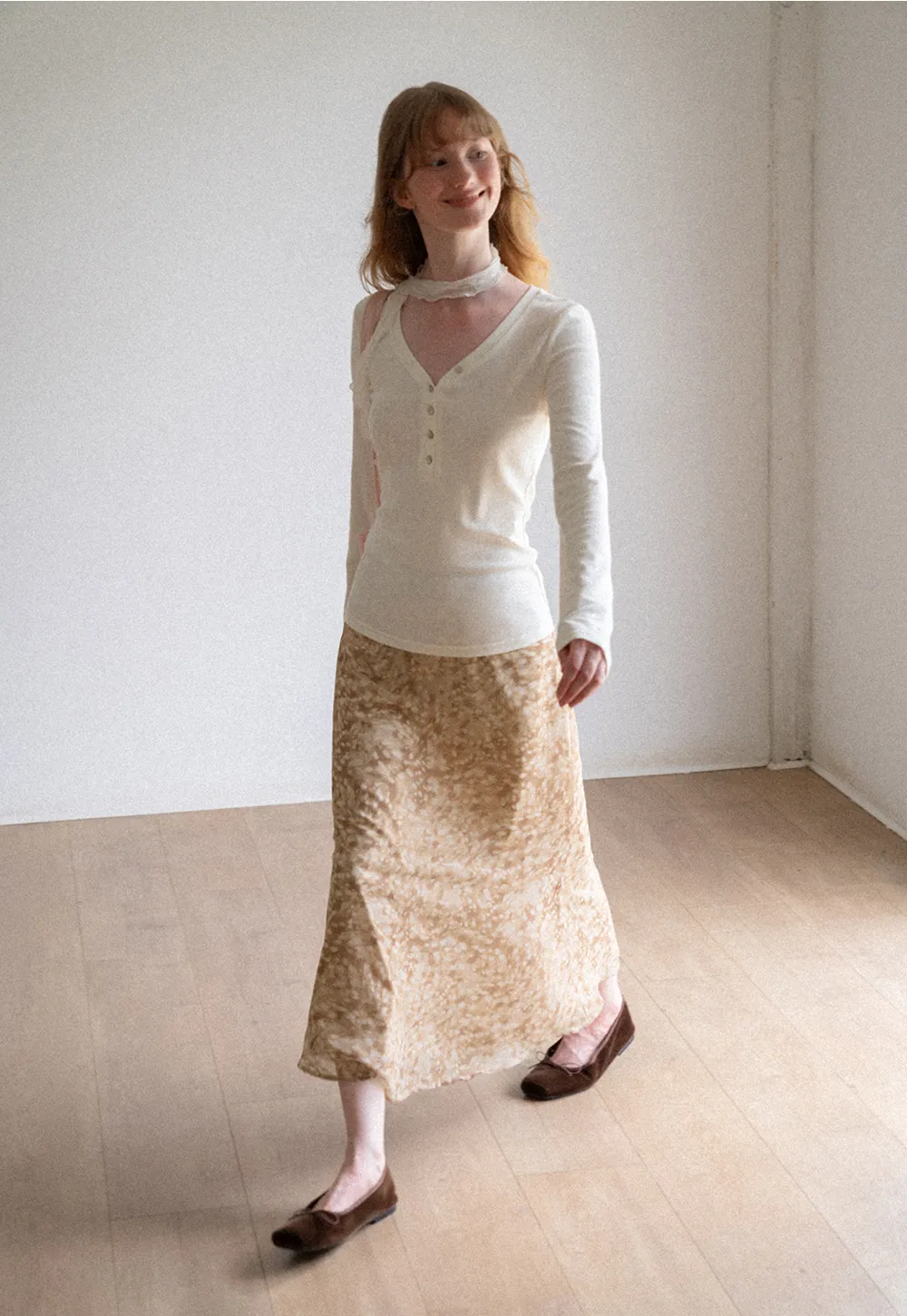 Abstract Print Flowing Midi Skirt