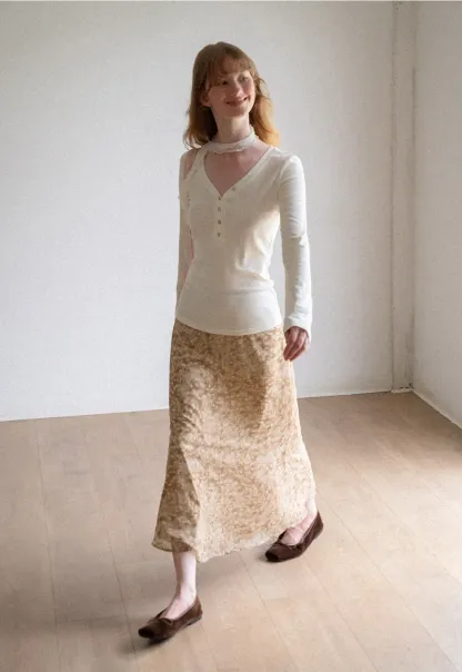 Abstract Print Flowing Midi Skirt