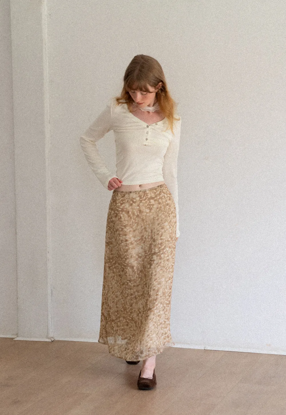 Abstract Print Flowing Midi Skirt