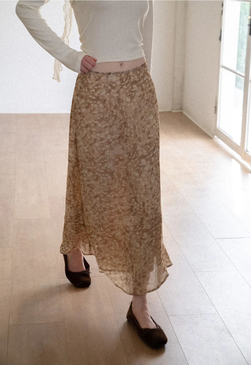Abstract Print Flowing Midi Skirt