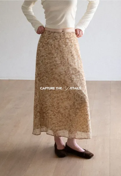 Abstract Print Flowing Midi Skirt