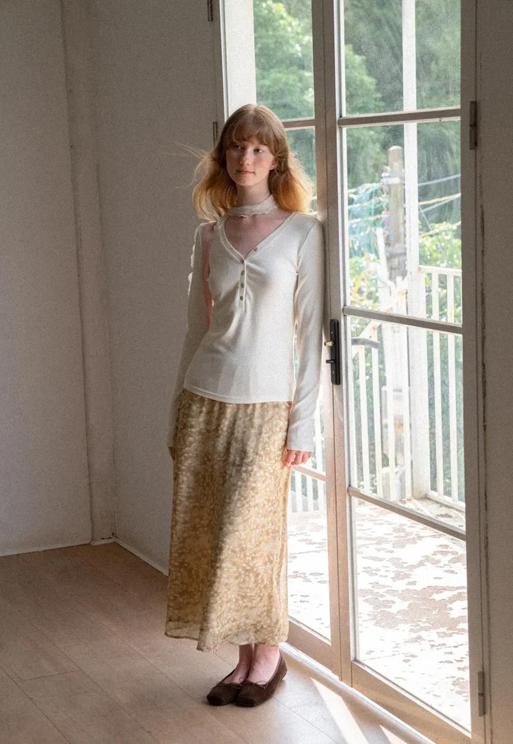 Abstract Print Flowing Midi Skirt