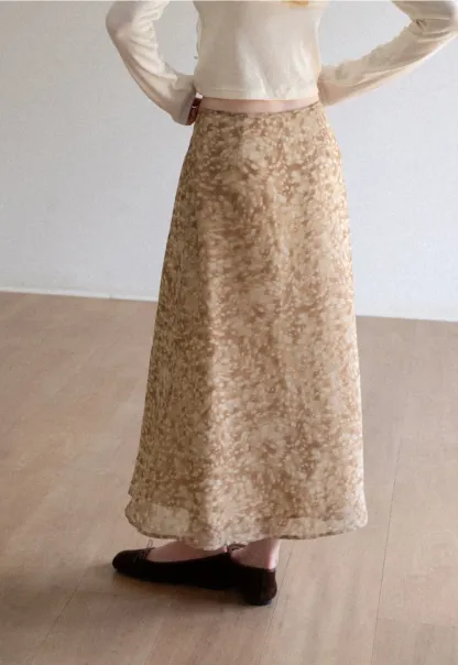 Abstract Print Flowing Midi Skirt
