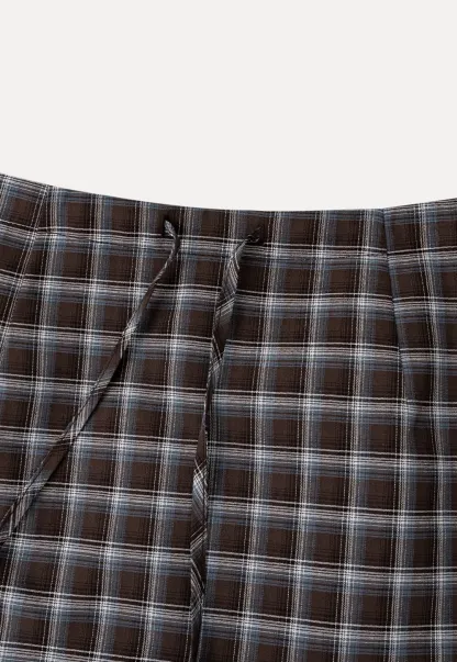 High Waist Plaid Mini Skirt with Front Button Closure