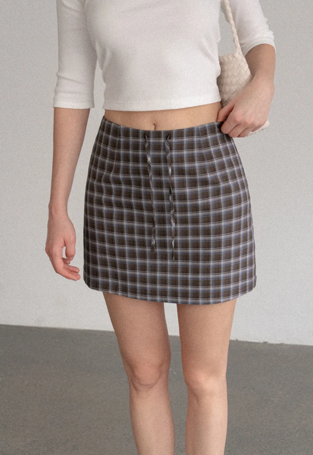 High Waist Plaid Mini Skirt with Front Button Closure
